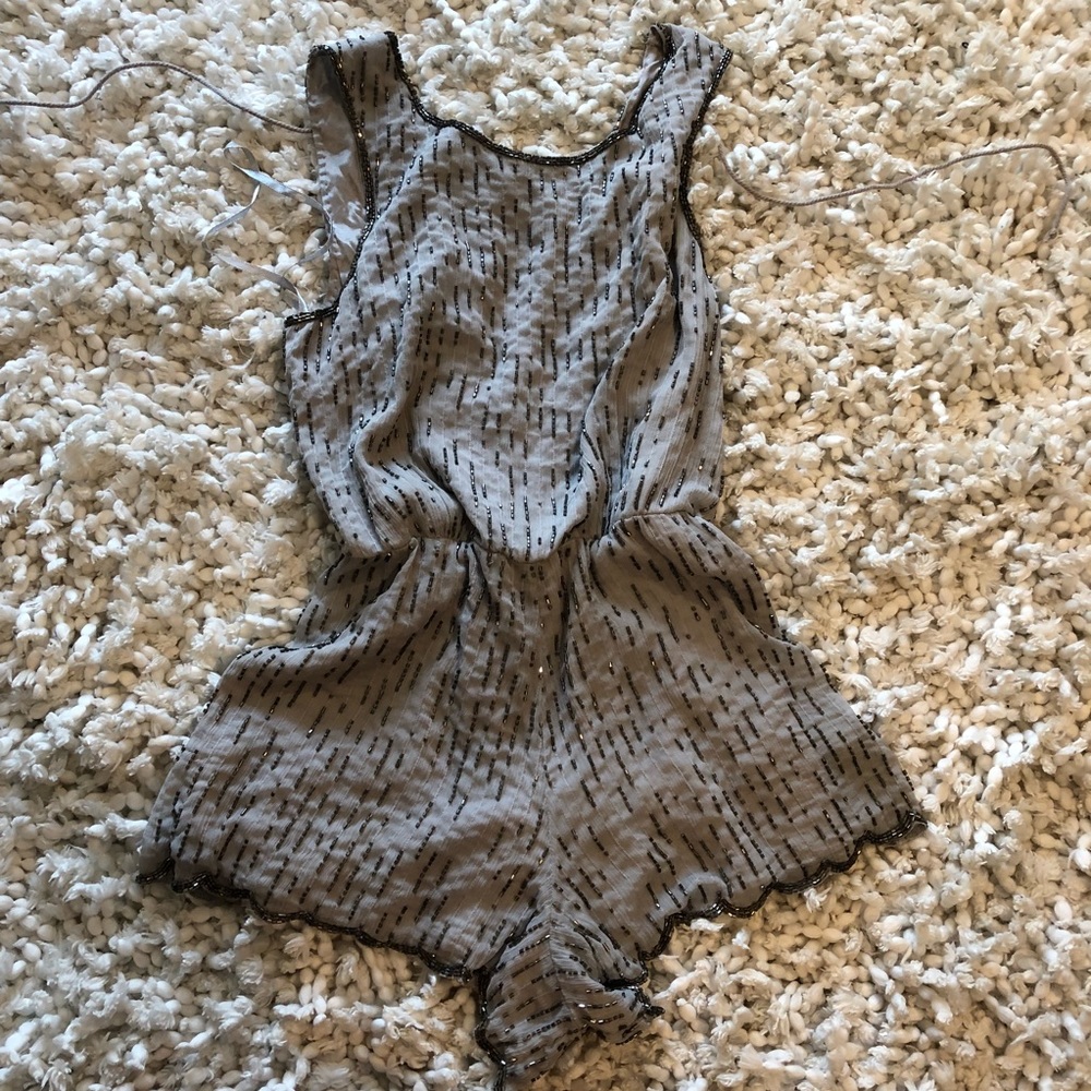 Free People Light Grey Beaded Romper